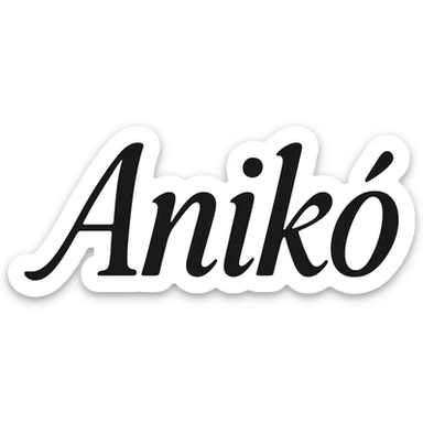 The name 'Anikó' in a cool, youthful, elegant font, text only, transparent background, no emoji. sticker
