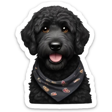 Black golden doodle wearing a bandana sticker