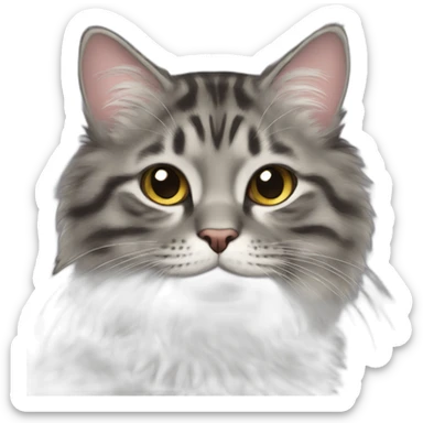 fluffy grey patched tabby coated cat sticker