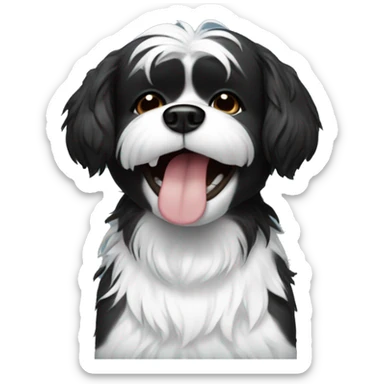 black shitzu dog with chest white fur laughing crying  sticker