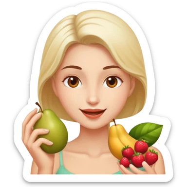 person enjoying healthy fruits with a blissful expression sticker
