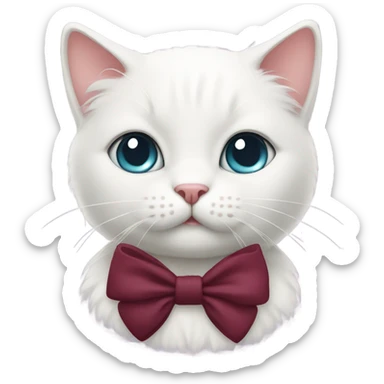 Cute white cat with burgundy bow miloo sticker
