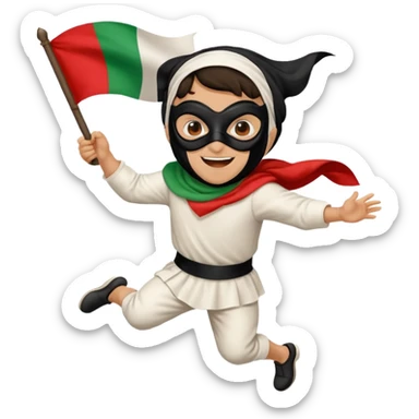 pulcinella con bandiera italiana che corre sticker