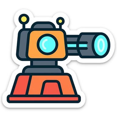 sci fi turret color outline icon with glowing accents sticker
