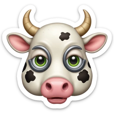 Alien cow with 4 eyes and a bunch of horns sticker