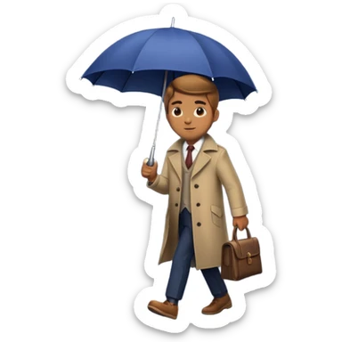 Man with umbrella + streetlight reflection, Midnight Wanderer. sticker