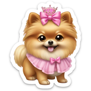 Pomeranian dog with pink bow and cute princess outfit  sticker