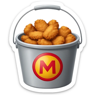 ai aik bucket banao full of nuggets and os par aik red colour ka old ma bana ha sticker