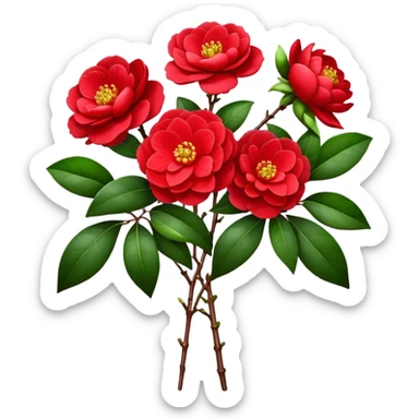bouquet Red Camellia, luxuriant, stem, leaf sticker