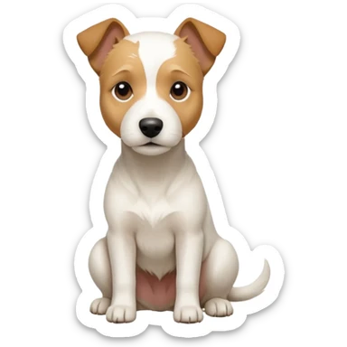 a full body facing front on of a buff white parson russell terrier looking dog the size of a kelpie with light brown long ears resting on its face and a light brown patch above one eye and a large snout. the rest of the dog is completely white.  sticker