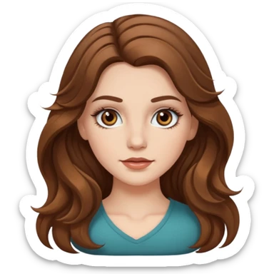 white girl, long wavy brown hair, hazel eyes, false lashes sticker