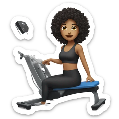 girl with dark curly hair pilates machine sticker