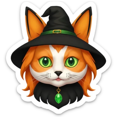 orange witch cat with green eyes sticker