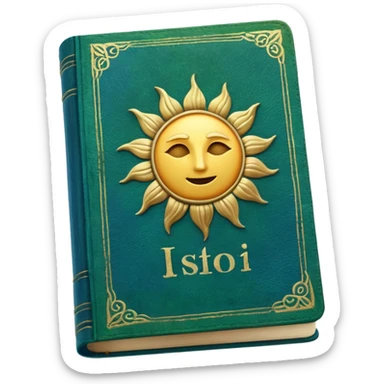 green and blue book with a sun symbol on it sticker