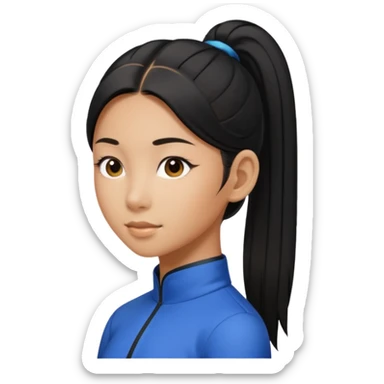 asin girl with black long slick backed hair into tight ponytail  sticker