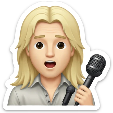 close up head of a male blond rock singer with long hair singing into microphone sticker