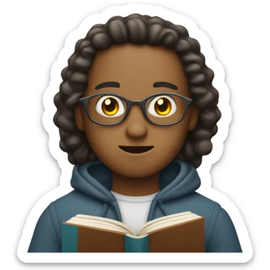 Design an emoji of a person eagerly holding a book, with stars in their eyes. sticker