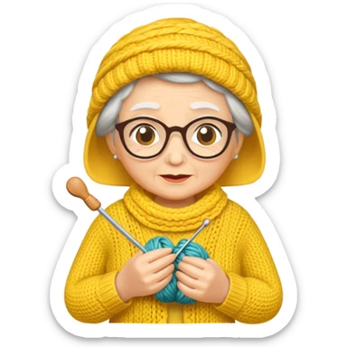 knitting grandma yellow sticker