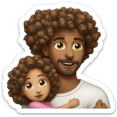 Cute whitr north African man Holding baby girl with big eyes and curly hair sticker