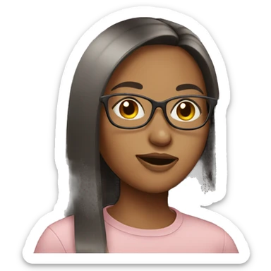 Girl with straight hair eating with glasses sticker