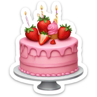 Birthday pink cake with strawberry sticker