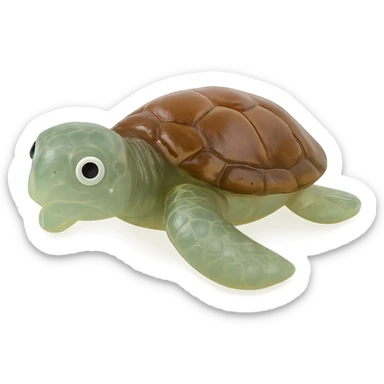 hyper-detailed retro 90's toy style sea turtle, very transparent, natural green with brown shell, soft plastic, derpy eyes, soft reflections, soft and squishy, some cloudiness, not shiny, highly detailed, appealing, no tag, no background sticker