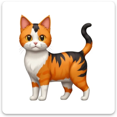 three colour calico cat, 2 point perspective, standing, simple sticker