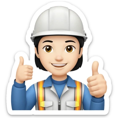 Una persona con pelo negro con casco blanco pulgar arriba sticker