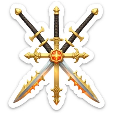 Royal looking two swords in a cross that have a slightly fiery look to them sticker