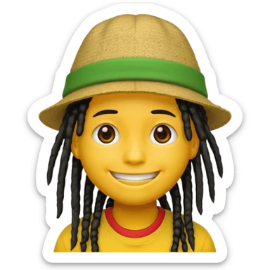 Yellow smile emoji with black dreads and a hat with yellow at the top red in the middle and green at the bottom sticker