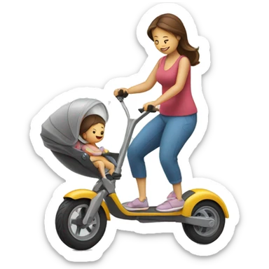Un maman qui fait de la trottinette avec son bébé  sticker