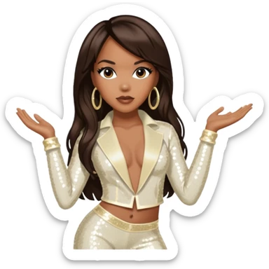 LeToya Luckett from Destiny's Child with long dark brown hair, ivory sequin outfit sticker