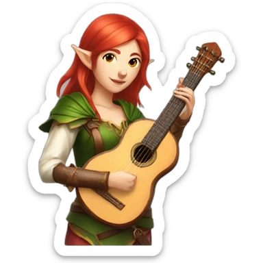 Baldurs gate 3 portrait of female elf bard with red hair playing a lute sticker