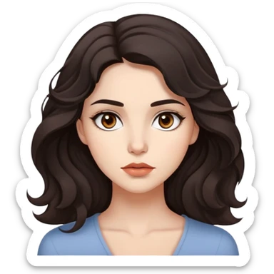 A young woman with dark wavy hair, expressive brown eyes, and a confident yet thoughtful expression. She has delicate features, full lips, and a slightly mysterious aura. Her look is modern yet effortless, with a subtle edge that reflects her bold personality sticker