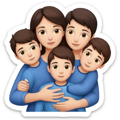 Brunette mom hugging 3 sons  sticker