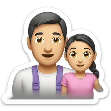 An Asian dad with his daughter  sticker