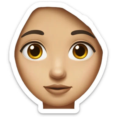 A girl with long dark hair, white skin, big brown eyes and puffy teeth sticker