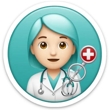 Emoji-style icon representing disease detection using a medical cross, scan frame, and health signal. Clean, friendly, rounded design, clear at small sizes, teal and white accents, no text, transparent background. sticker