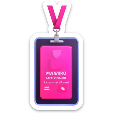 ID badge, transparent glass with bright pink gradient from #FF335F to #FF99AA, highlights and reflections, minimalistic sticker