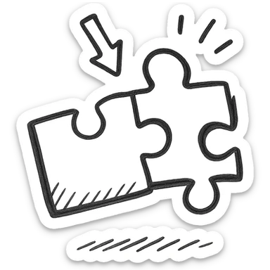 icon for 'challenge', puzzle piece fitting into place, simple minimal style sticker
