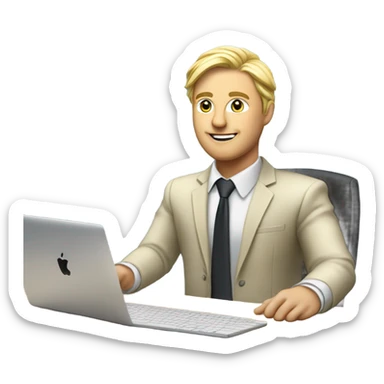 male ,Desk with macbook and pcb, european blond with classs sticker
