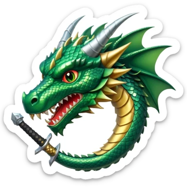 fierce dragon head with a sword next to it, symbolizing defeating a dragon sticker