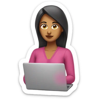 South Asian lady coding on pink laptop sticker