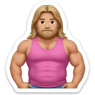 Long hair fat muscle men in pink tank top sticker