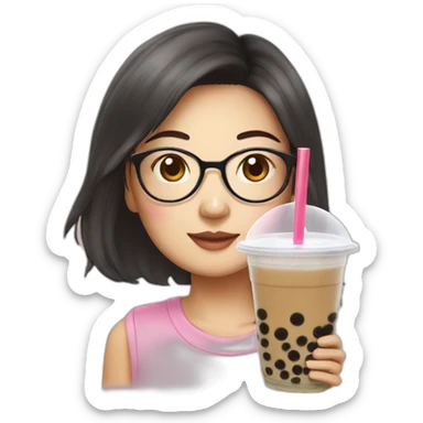 Asian girl with glasses bubble tea sticker