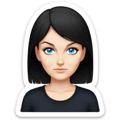 female, wearing black tshirt,  black hair sticker