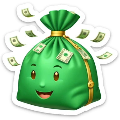 

3D emoji style, big bag of money, flying dollar bills, rich casino vibe, smooth lighting, high detail, clean edges, transparent background



 sticker