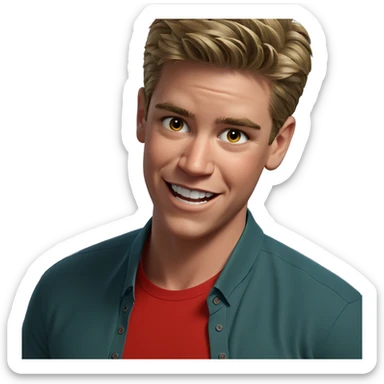 happy boy in red shirt sticker