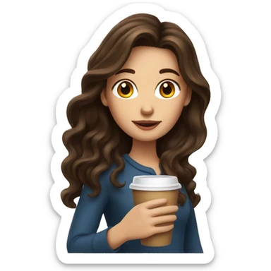 Long wavy brunette hair girl holding a cup of coffee sticker