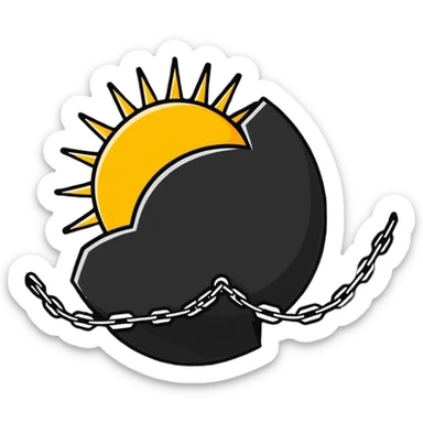 Red rising sun forming a star with broken chains underneath sticker